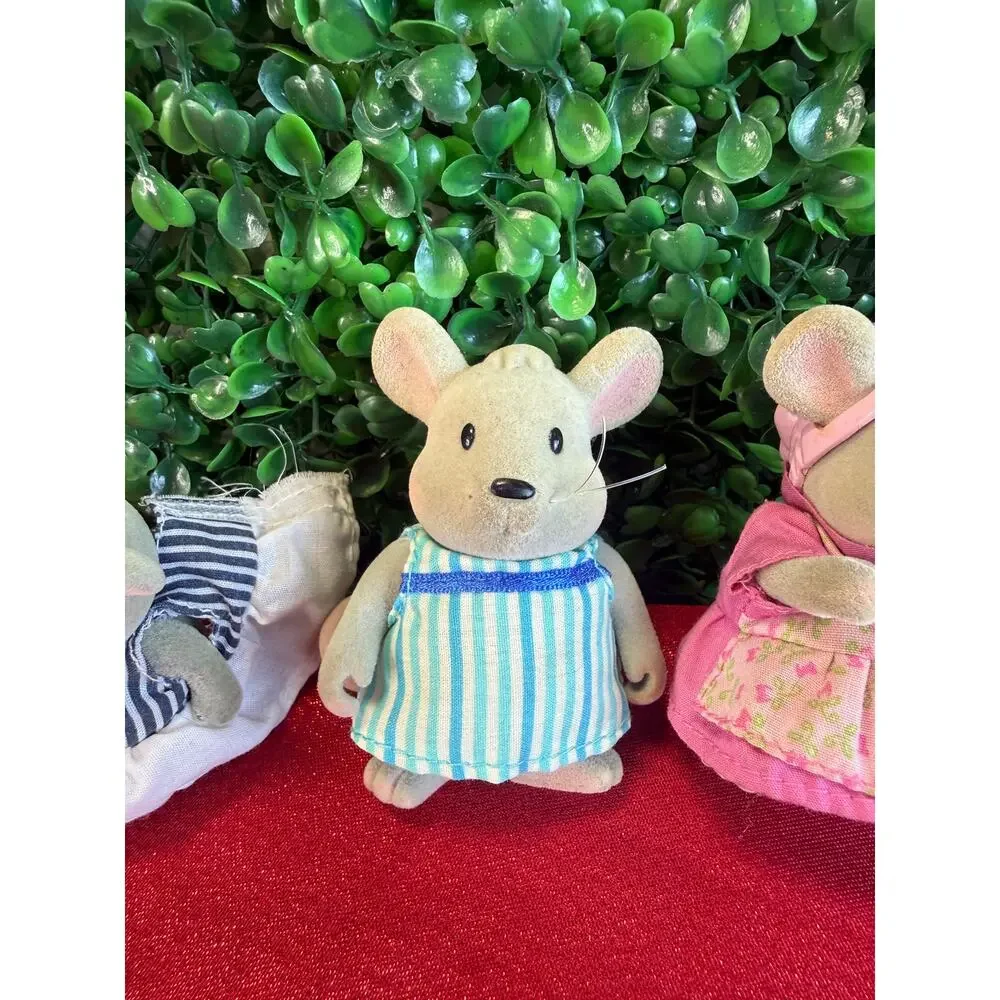 Lil Woodzeez Handydandy Mouse Family Lot 3 Flocked Mice Figures Miniature Toy